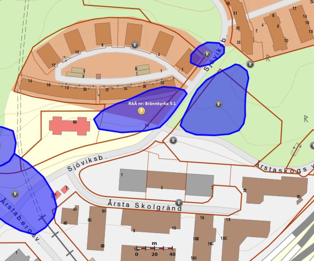 Figur 14 Riksantikvarieämbetet, Fornsök. RAÄ-nummer Brännkyrka 5:1, Gravfält, undersökt 1944 och 1961-62. Platsen undersökt och gravfältet är borttaget av Stockholms stadsmuseum 2003.