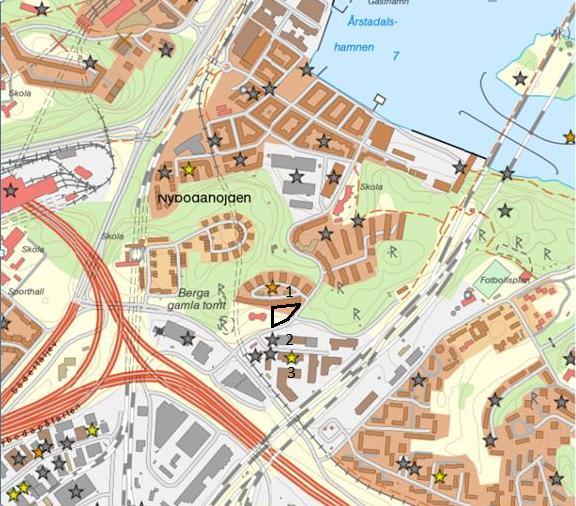 Figur 6 Årstaberg 1 markerat i svart.