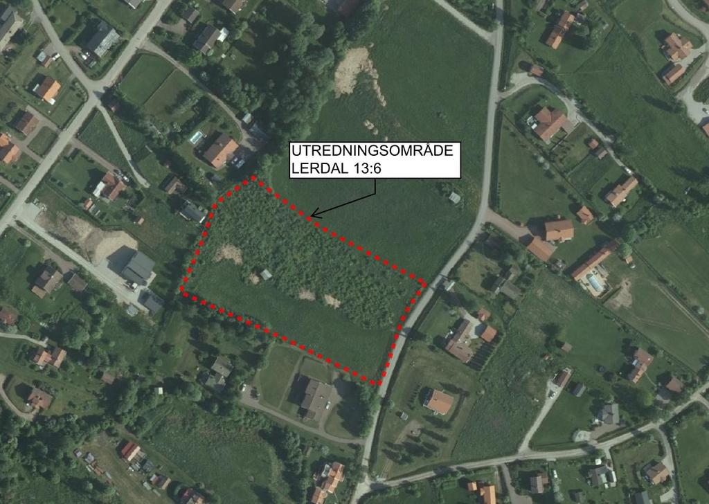 Figur 2. Översiktskarta med det tänkta planområdet markerat i rött. Inga geotekniska undersökningar har gjorts inför framtagandet an ny detaljplan.