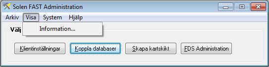 Det här menyvalet är bara åtkomligt om det finns en uppkoppling i programmet. Avslutar Solen FAST Administration.