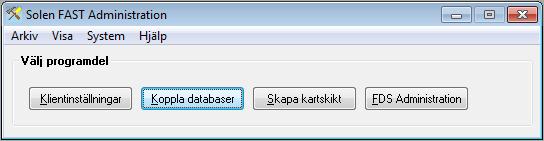 4 GRÄNSSNITT Huvudgränssnittet i Solen FAST Administration består av ett formulär med tre eller fyra knappar som leder till olika funktioner i programmet.