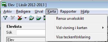 10.4 MENY > KARTA Rensa urvalsskikt Urvalsskiktet i kartan rensas. I urvalsskiktet kan till exempel elever, skolor, hållplatser och elevs väg till skolan visas.