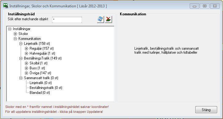 6 KOMMUNIKATION Under Kommunikation visas Linjetrafik som kan bestå av olika undertyper (t.ex. Reguljär eller Halvreguljär), Beställningstrafik som kan bestå av olika undertyper (t.ex. Taxi, Buss eller Övrig trafik) samt Sammansatt trafik som kan bestå av olika undertyper (t.