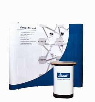 Maxibit Network, pop-up Plexifack Höjd 225 cm All-in-One dubbel Exempel 280 cm 271 cm Kurvad Network
