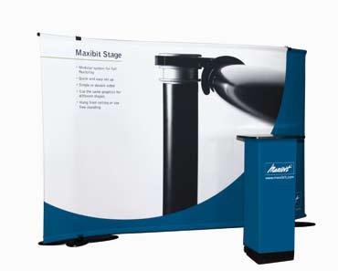 Maxibit Stage, backdropsystem Höjd 225 cm Example 375 cm 440 cm Stage vertikala stolpar Stage horisontella magnetlås Stagehållare Kurvad Stage 4x3