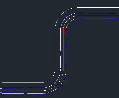 Figur 10 Visar hur ett utlagt fordon kan se ut i Novapoint, där de blåa linjerna är hur stort utrymme fordonet tar.