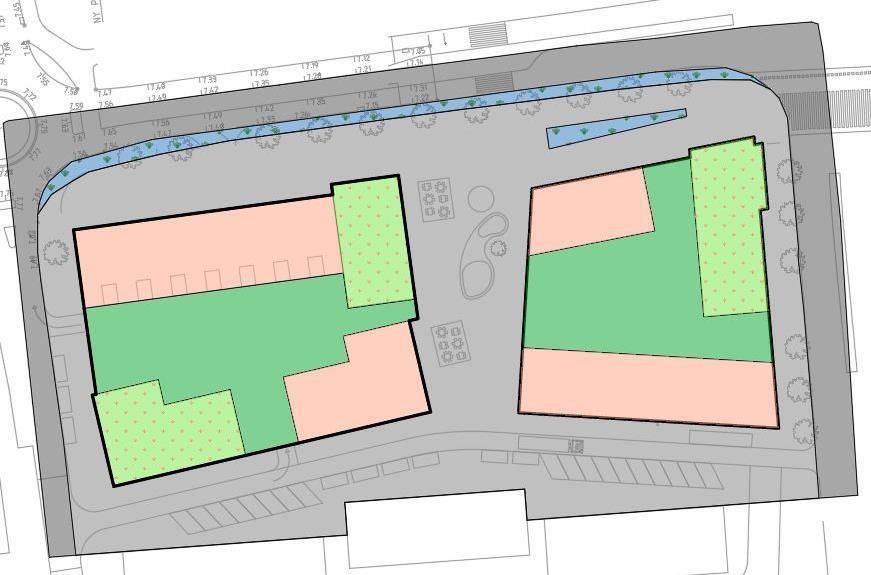 7 Föreslagen dagvattenhantering Inom planområdet bör tillräcklig fördröjningsvolym samt reningsåtgärder skapas för dagvatten för att undvika större flöden till befintliga ledningssystem samt för att