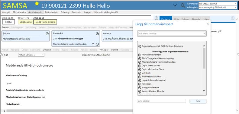Lägg till ny part och ta bort tidigare part inom primärvård och kommun 7 5 6. Klicka på inom den organisation där part ska bytas. Välj ny enhet bland favoriter eller i kataloglistan. Klicka på. Valda part läggs under ansvarig part.