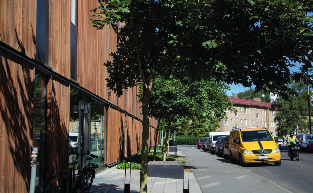 Foto: Cecilia Tollefeldt/Regeringskansliet Skagershuset är ett flerbostadshus med träfasad i stadsdelen Årsta i södra Stockholm. Såväl stomme som fasad är uppfört i trä.