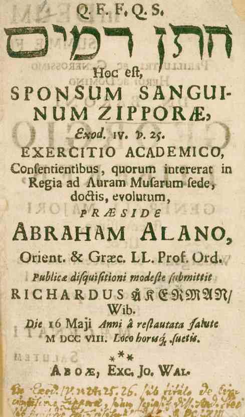 Q. F. b\ Q. S, o^d-i vrm Hoc eft, SPONSUM ' SANGUI- NUM ZIPPORjE, Bxod. IV. v. 2s,? inou. iv. 7». 2c.