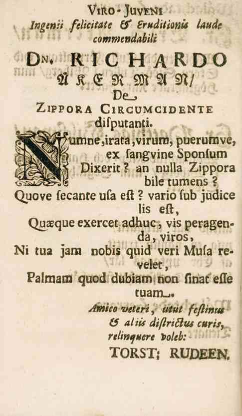 VIRO-JuvENl Ingen» felicitate (f Sruditioau Uude. commendabili 0". ric HAR DO B'K EN M A N/ De_, Zippora Circumcidente difputanti. puerumve, 'fsj^^i) ex fangvine Sponlum Dixeric?