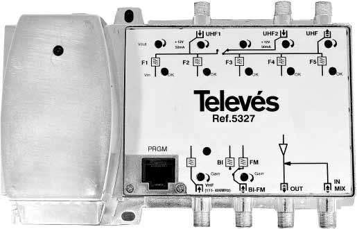 Televes Avant 3 (5327) Lysdiod ström på UHF 1 UHF 2 UHF loop* Justeringskruv (utnivå) Finns för respektive in- och utgång Lysdiod för korrekt justerad utnivå Finns för respektive ingång På baksidan