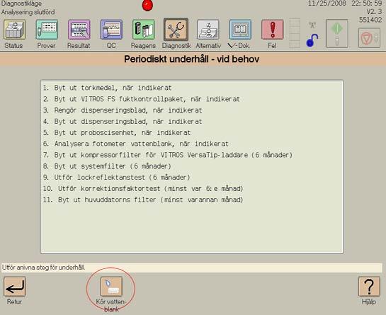 SBB-005: Kyvettposition underkänd vid kvalitetskontroll VITROS 5,1 SNABBLÖSNING NR 1 9. Stäng övre högra locket på analysinstrumentet. 10. Tryck på Fel och Initialisera. 11.