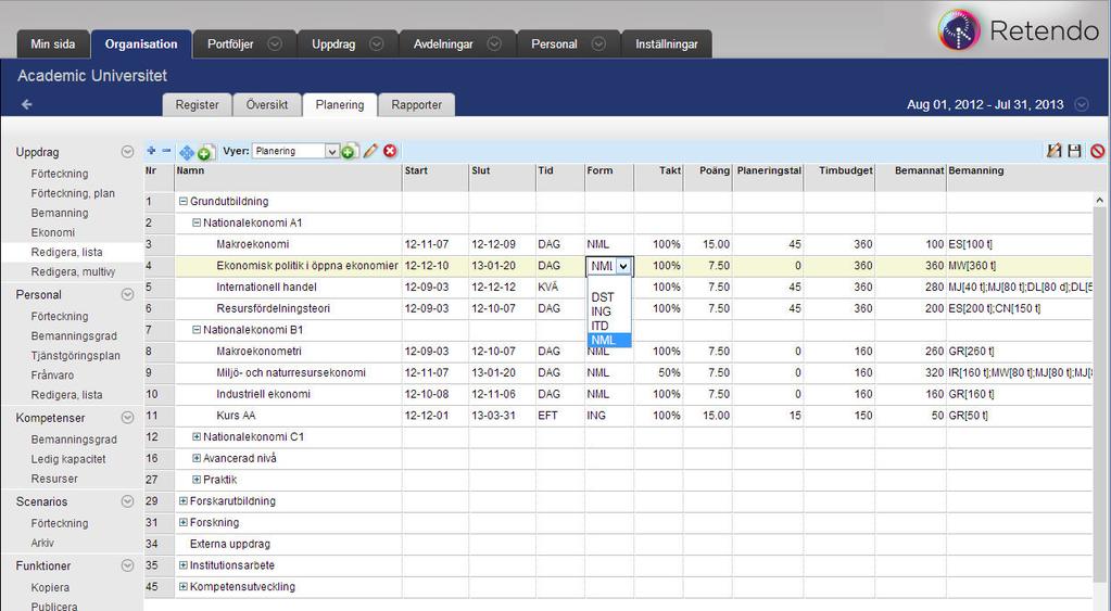 Tabelleditering Av erfarenhet vet vi att många planerare är vana vid att arbeta med MS Excel.