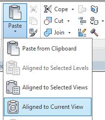 4. Gå in i modellfilen, ställ dig i en planvy och välj under Modify kommandot Paste - Aligned to current view. 5. Levels är nu inkopierade i er modellfil.