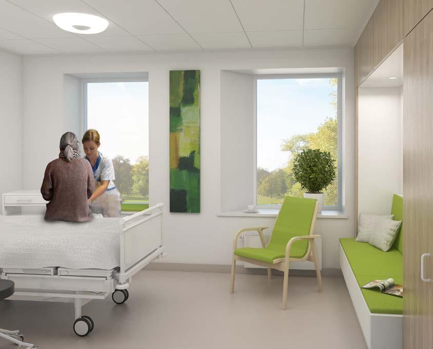 Patientrum vården De nya vårdavdelningarna utformas med fokus på patientens vård och integritet.