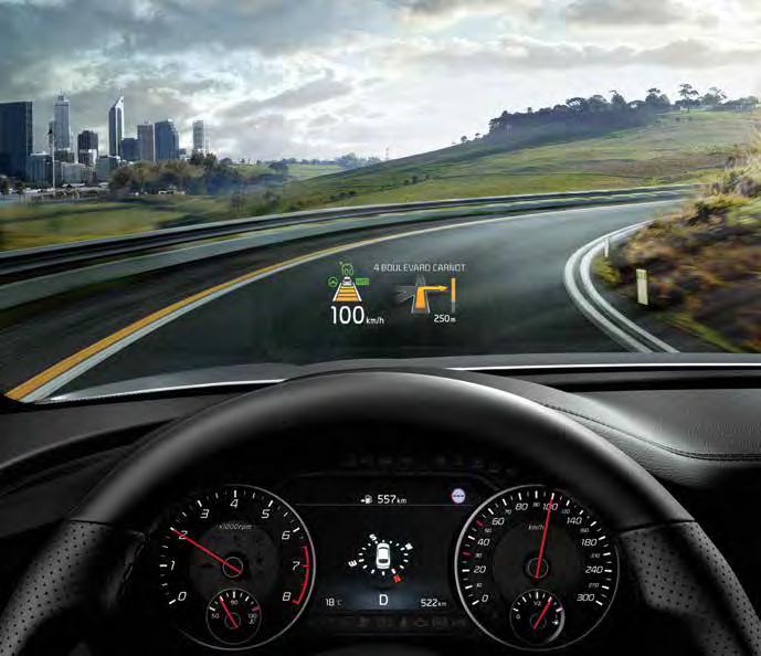 Head-Up Display (HUD) Viktig körinformation projiceras på vindrutan framför dig och behöver du aldrig släppa