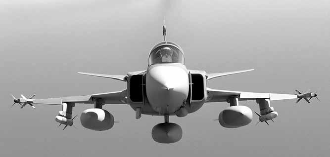 Nutidens svenska stridsflygplan, JAS 39 Gripen, som kan lösa jakt-, attack och spaningsuppgifter, både nationellt och internationellt.
