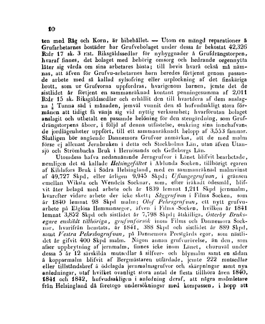 10 ten med Råg och Korn, är bibehållet. Utom en mängd reparationer S Grufarhetarnes bostäder har Grufvebolaget under dessa år bekostat 42,326 R:dr 17 sk. 3 r:st.