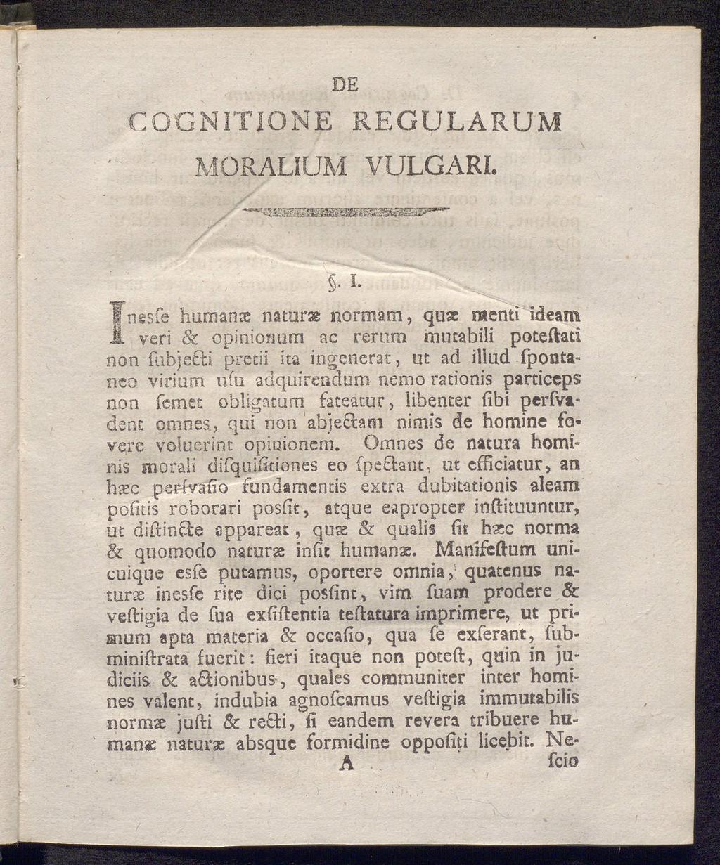 DE CGGNITiONE REGULARUM MQRALIUM VULGARI.,. i.