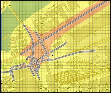 Figur 14: Årsmedelvärdet av NO2-halter på Centralstation beräknades med hjälp av Simair-korsning år 2030; a)