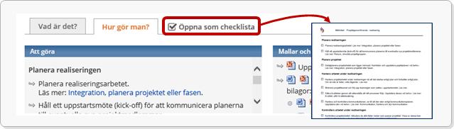 Information om checklistorna Funktionen att man kan använda en pdf-checklista till stöd i samtliga aktiviteter har flyttats upp på sidan och fått en