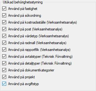 ANVÄND PÅ FASTIGHET Behörighet på fastighetsnivå används då man enbart vill ge en användare behörighet att se utvalda delar av fastighetsbeståndet.