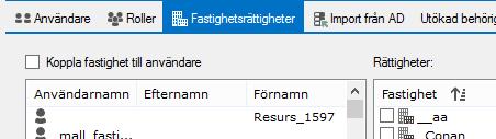 Går man till fliken fastighetsrättigheter kan man där koppla en användare till en eller flera fastigheter.