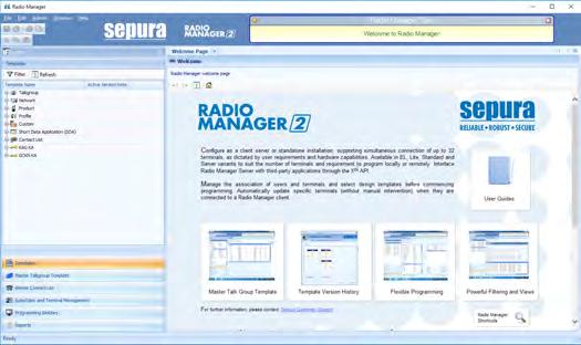 RADIO MANAGER 2 Sepura Radio Manager är ett skalbart vektyg för programmering av terminaler och ger en betydligt enklare hantering av terminalflottan oavsett om man jobbar lokalt, regionalt eller