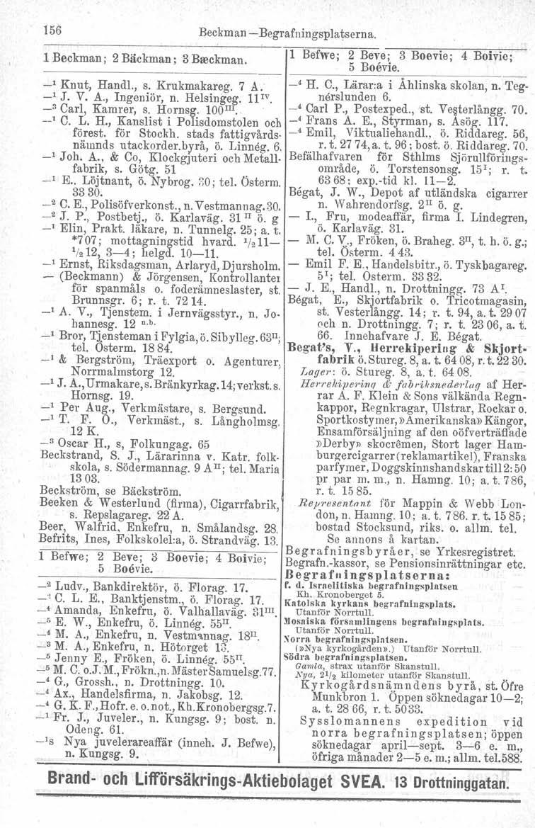 156 Beckm an - Begrafnin gspla tsern a. l Beckman ; 2 Bäckman ; 3 Breekman. 1 Befwe; 2 Beve; 3 Boevie; 4 Boivie; 5 Boevie. ------ -' Knut, Handl., s. Krukmakareg. 7 A. -' J. V. A., Ingeniör, n.