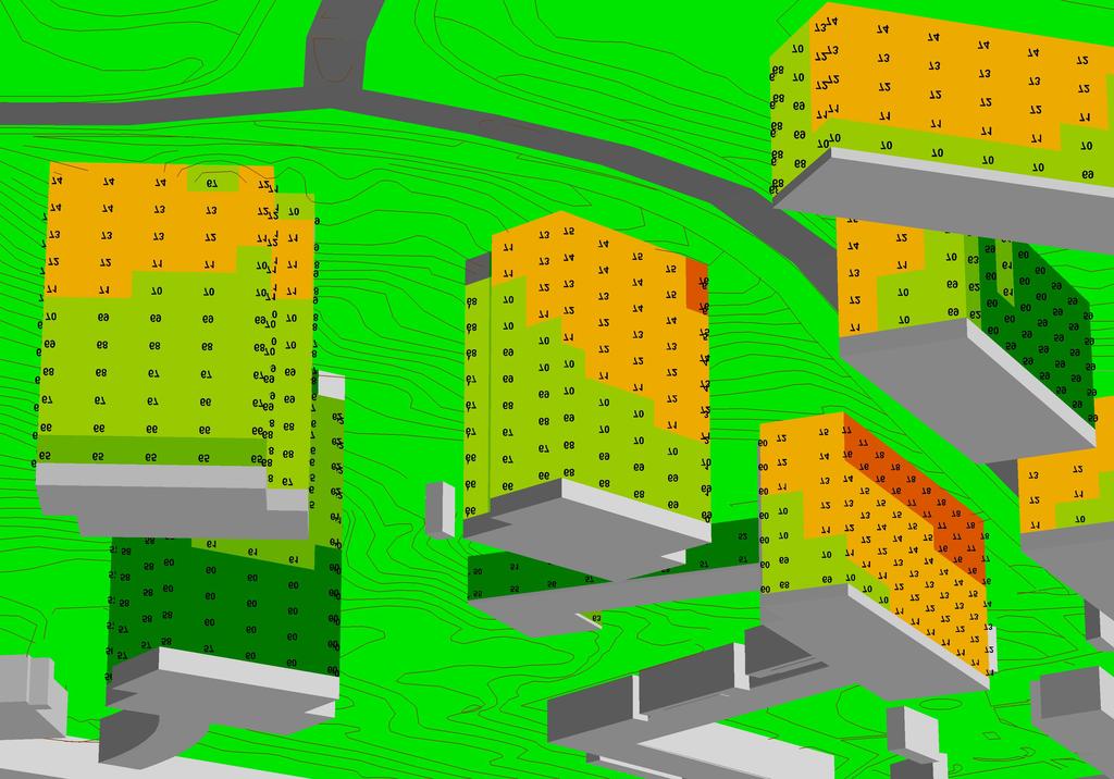 A B C Vy från sydöst Bilaga 8 Sörslottsgatan - Maxial ljudnivå dag, Lax db(a) <=