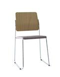 Chair in 2 configurations, upholstered seat and plain wood. Frame in steelwire in standard (black, white or silver), chrome, or. Seat and back in compression moulded birch veneer, oak veneer or stain.