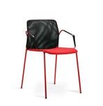 Seat in compression moulded wood with cold foam. Back in tailored mesh-fabric. Upholstered in standard or c.o.m. Detachable upholstery. Armrest in recyclable plastic. Stackable.
