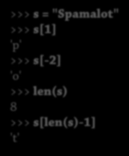Strängar 1: Exempel 32 Index börjar på 0 Python >>> s =