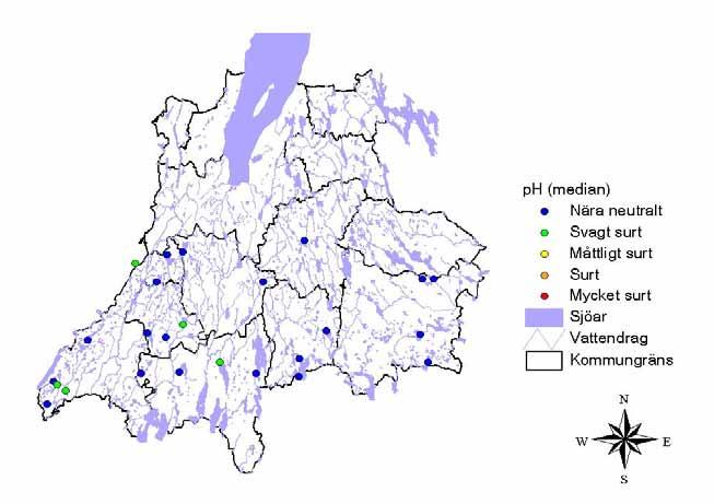 VATTENKEMI I 25 KALKNINGSPÅVERKADE SJÖAR I JÖNKÖPINGS LÄN 1995-21 49 Figur 43. ph-värde bedömt enligt Naturvårdsverkets bedömningsgrunder (Naturvårdsverket 1999).
