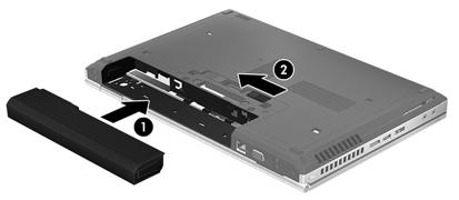 Visa återstående batteriladdning För pekaren över ikonen Ström i meddelandefältet längst till höger i aktivitetsfältet. Sätta i eller ta ut batteriet Så här sätter du i batteriet: 1.