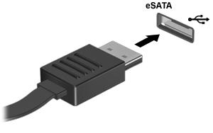 Använda en esata-enhet En esata-port ansluter en extra esata-komponent med hög prestanda, till exempel en extern esata-hårddisk.