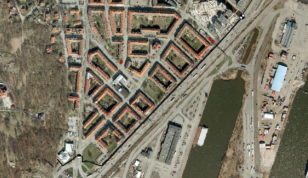 Simuleringsuppdrag 3b 21 av 35 Figur 20 Skyddsmur längs Herkulesgatan, Ättestupan och Lundbyleden, samt port i Kvillebäcken i höjd med Lundbyleden.