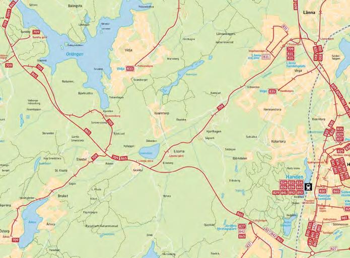 Kollektivtrafik Väl utbyggd kollektivtrafik finns vid Handen, Huddinge centrum och Flemingsbergs station där både buss och pendeltåg trafikerar. Vid Flemingsberg finns också fjärrtågtrafik.