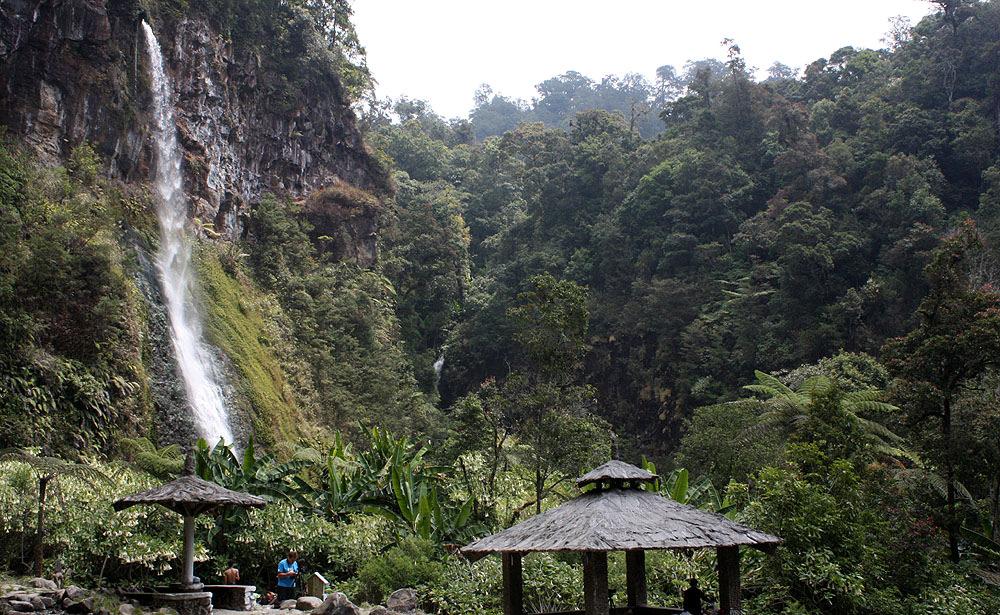 Cibeureum Waterfall, Gunung Gede Pangrango NP. Foto: Göran Pettersson Nöjda med lunchen gjorde vi en dryg timmes långt besök i Bogor Botanical Garden.