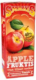 DRYCK Smakis Fruktis Ny dryck utan tillsatt socker Stolt sponsor till sedan 2008 Inga färgämnen ell er konserveringsmedel 16 kcal/100g FRUKTIS,