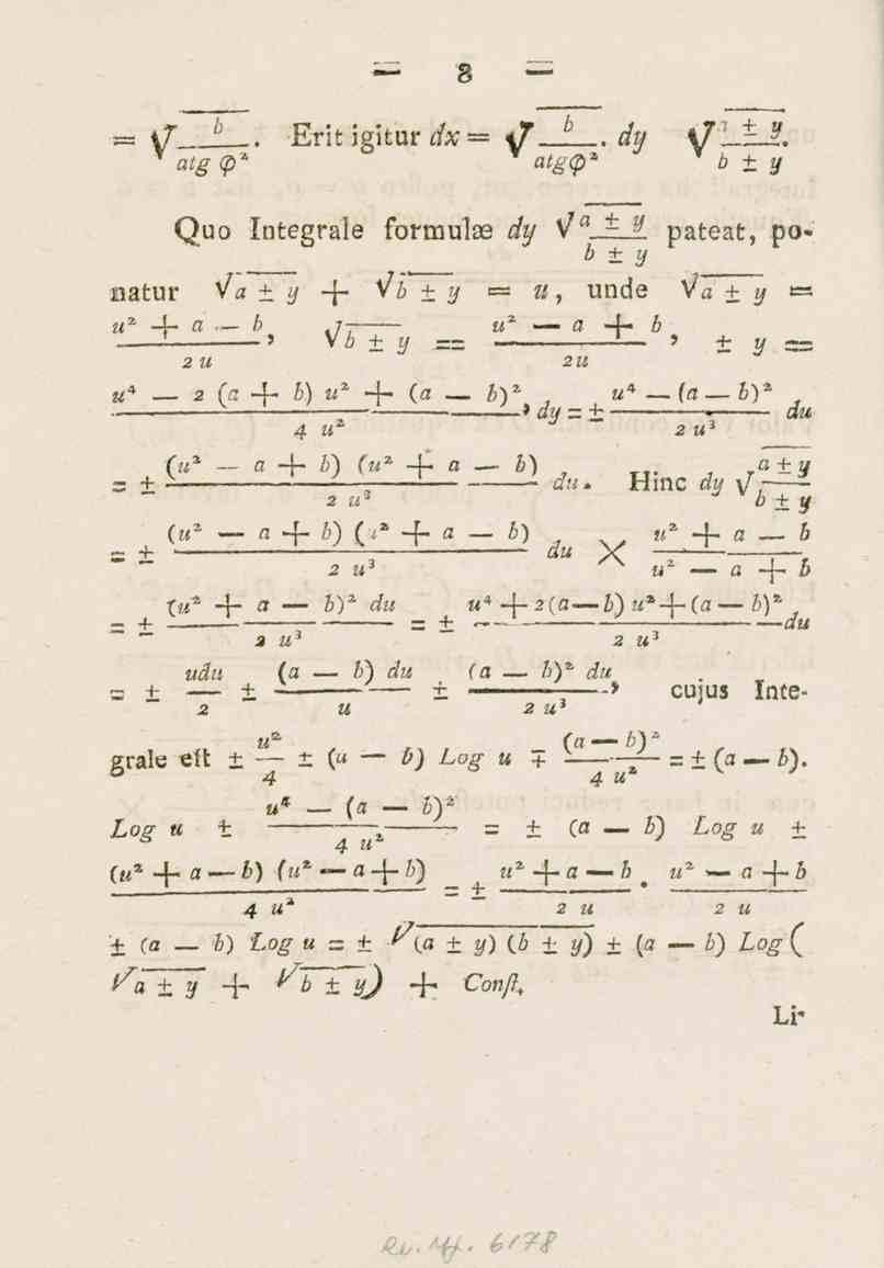 » 3 =»lt -!b-.-: EritigiturÄ-- it-jl-, 4f ifll?. rtfrp" «%<?* b + y Quo Integrale formulaa iy $ aj=jl.$ pateat, po- natur ± y -J-J Vb i ± y =»., *_* unde Va ± # «?