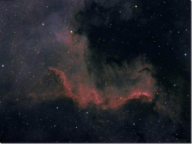 5px för att småstjärnorna inte ska slå igenom i en röd färg på slutbilden. Till slut ihopsatt på vanligt vis med lager-luminans. 8 The Cygnus Wall i NGC7000.