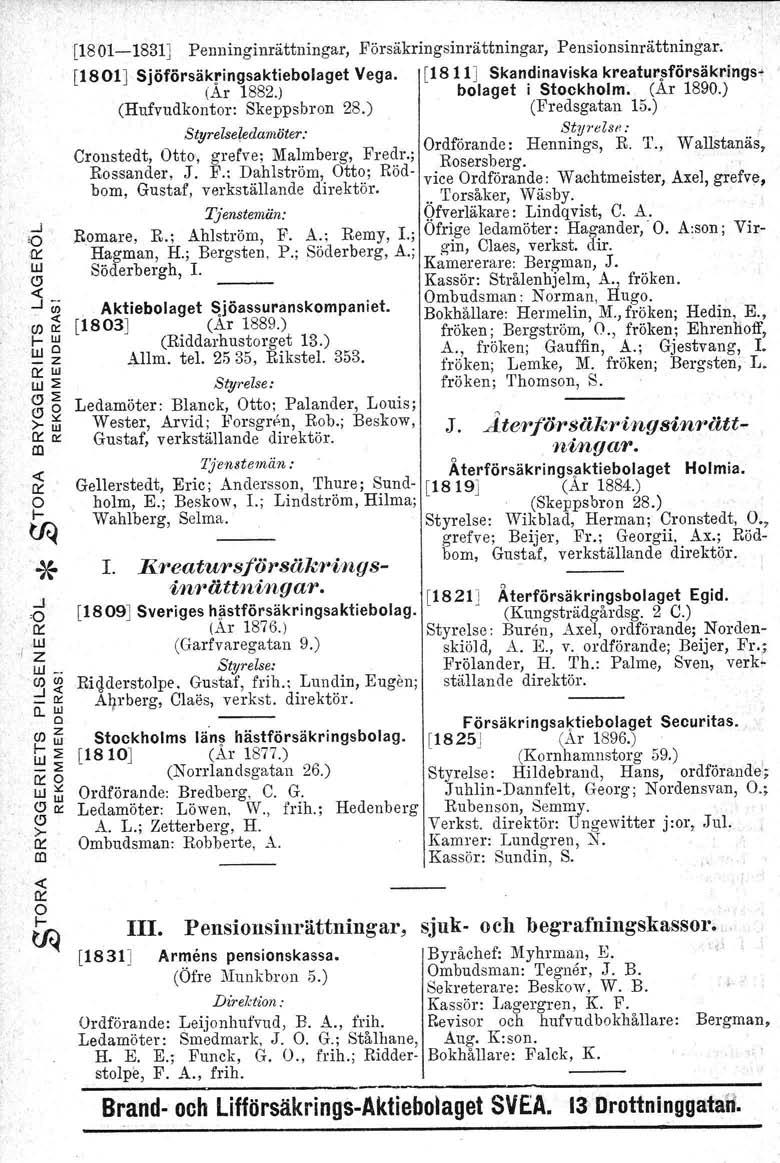 ...l 'o, UJ o :5.. <fl. «(f)tl: I-UJ UJ _z UJ UJ:::;; ej:::;; ej >-i:i tl:!il -c I- * [1801-1831] Penninginättninga, Fösäkingsinättninga, Pensionsinättninga. [1801] Sjöfösäk!,ingsaktiebolaget Vega.