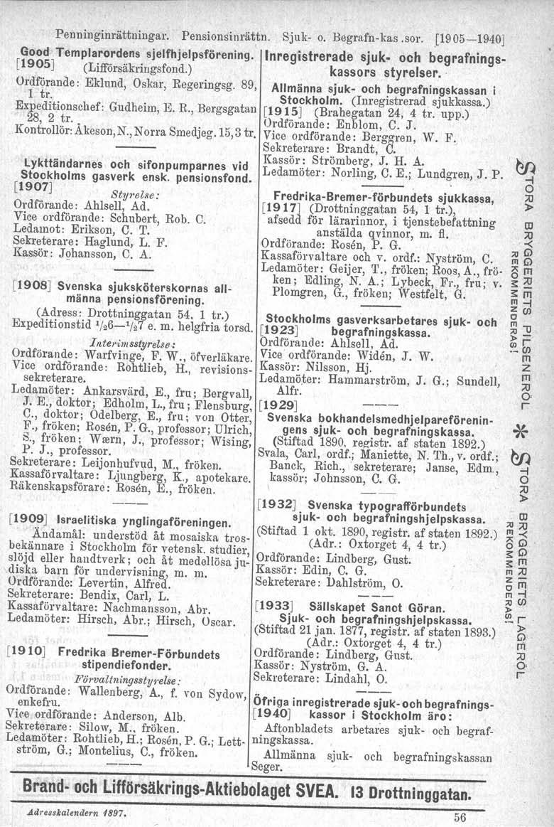 Penninginättninga. Pensionsinättn. Sjuk- o. Begafn-kas.so. 'p905-1940j Good Templaodens sjelfhjelpsföening. Ineg'isteade sjuk- och begafnings- [1905] (Liffösäkingsfond.) kassos. styelse.