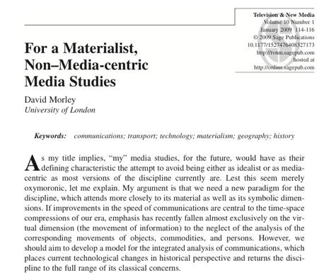 Medialiseringsteori & ett vidgat mediebegrepp to set a new agenda for the future that rewrites the paradigm for communication studies so as to transcend their narrowly media-centric focus on the t e