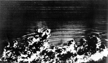 Visualisering av ett turbulent plattgränsskikt Frνan van Dyke, M., An Album of Fluid Motion, fig. 57. sl78s 299 ( cflak) Bild 8: teoretiska och empiriska relationer för denna friktionskoefficient.