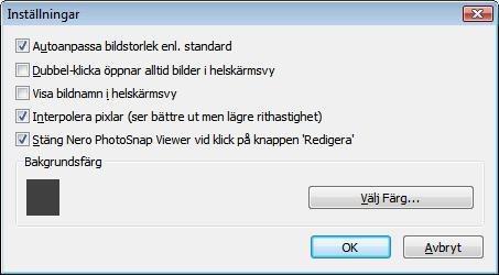 Nero PhotoSnap Viewer 10.4 Konfiguration Med Nero PhotoSnap Viewer kan du ange förinställningar för bilder som visas.