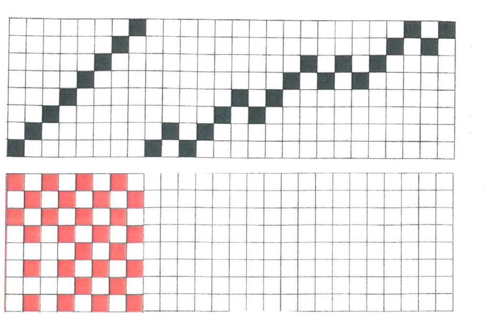 7. Rita ut resten av bindningen utifrån solvningen nedan. (2 p) Draw the rest of the weave pattern from the threading. 8.