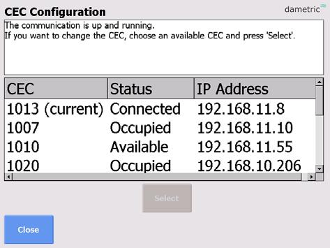 I detta fall behöver man inte välja raffinör och CEC-DM1, då denna information finns i de återskapade filerna. 8.2 Inställning CEC-DM1 Välj CEC Configuration från System Settingsfönstret.